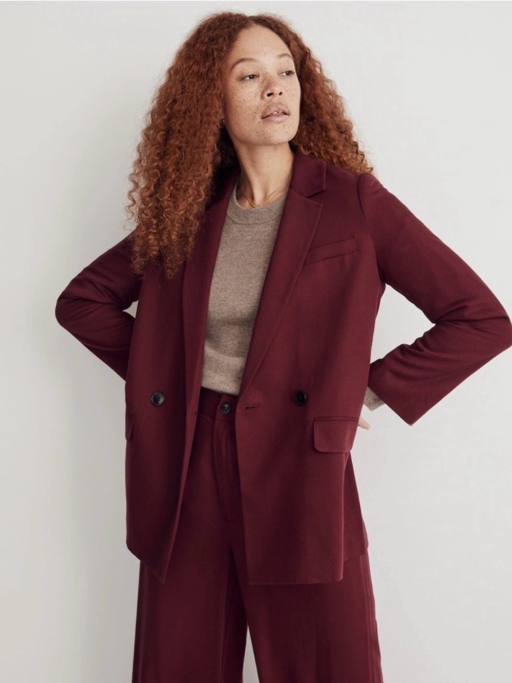 Madewell Drapeweave Caldwell Double Breasted Blazer in Cabernet